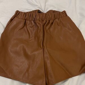 Fashion Nova High Waist Tan Faux Leather Shorts